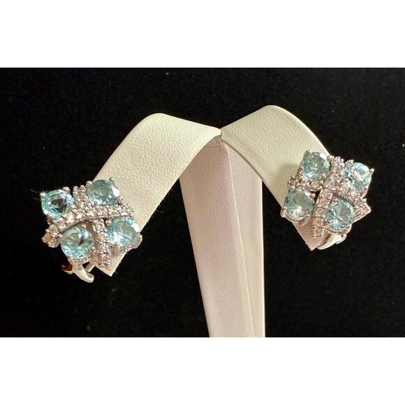JUDITH RIPKA Blue Topaz & CZ Clip-On Earrings – SS 925 – Non-Pierced Clip Style - Picture 3 of 6
